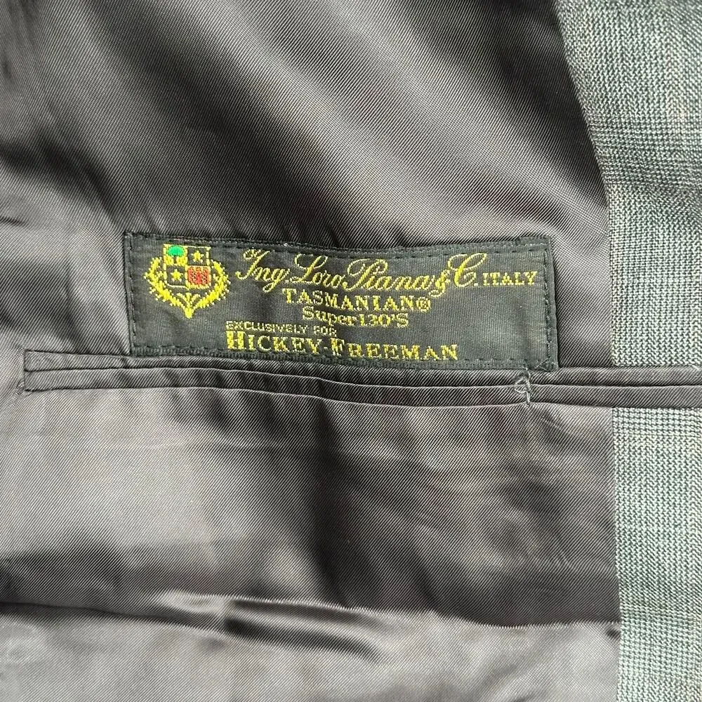 Vintage Hickey Freeman Suit Jacket Mens 44R Gray Loro Piana Tasmanian Super 130s